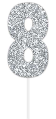 Silver Glitter Cake Topper - No 8 - Click Image to Close